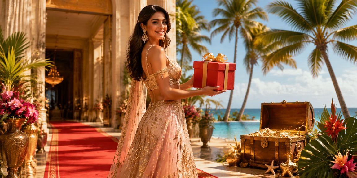 Bollywood themed red envelope bonus celebration in India